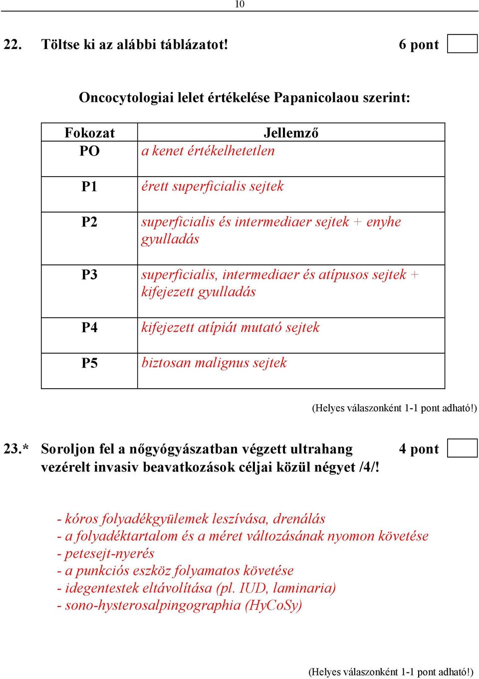 gyulladás P3 superficialis, intermediaer és atípusos sejtek + kifejezett gyulladás P4 P5 kifejezett atípiát mutató sejtek biztosan malignus sejtek 23.