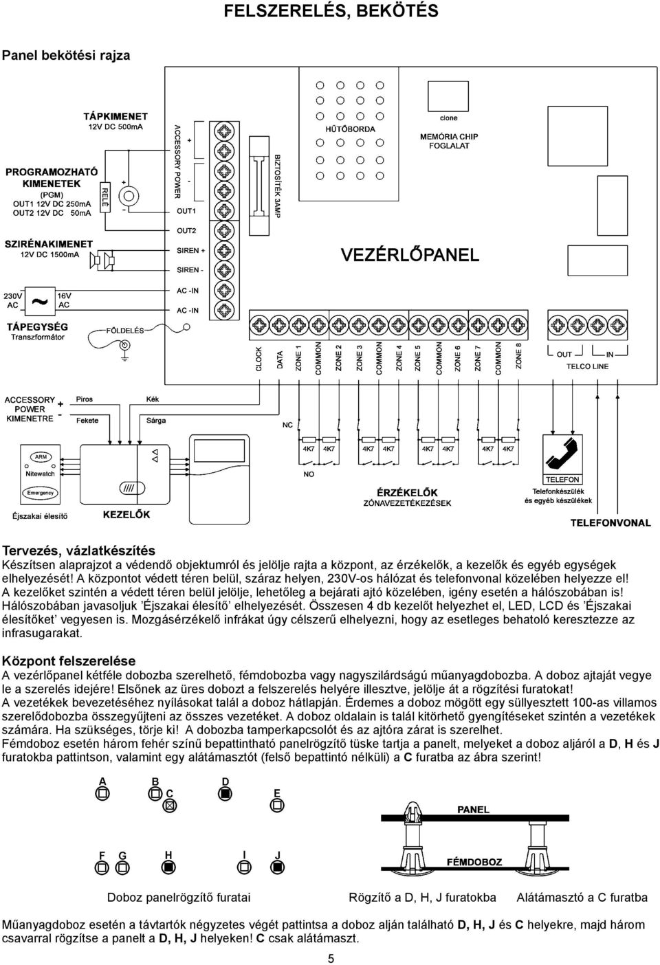 A kezelőket szintén a védett téren belül jelölje, lehetőleg a bejárati ajtó közelében, igény esetén a hálószobában is! Hálószobában javasoljuk Éjszakai élesítő elhelyezését.