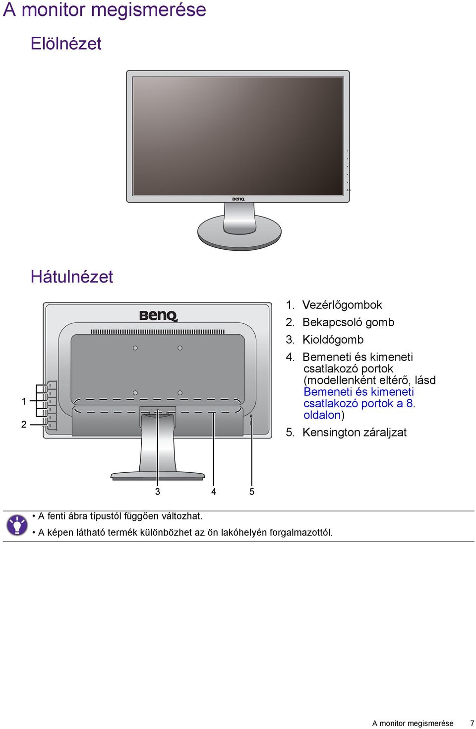 Bemeneti és kimeneti csatlakozó portok (modellenként eltérő, lásd Bemeneti és kimeneti