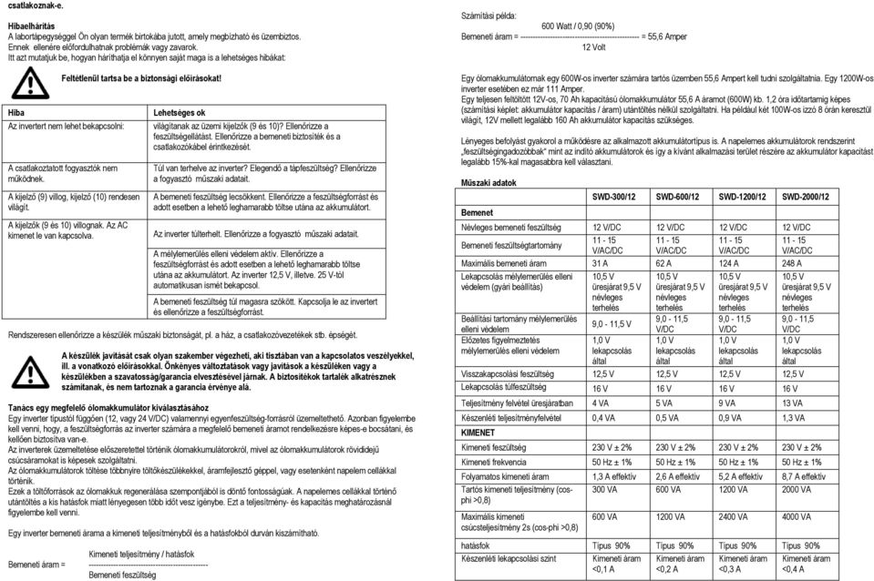 Az invertert nem lehet bekapcsolni: A csatlakoztatott fogyasztók nem működnek. A kijelző (9) villog, kijelző (10) rendesen világít. A kijelzők (9 és 10) villognak. Az AC kimenet le van kapcsolva.