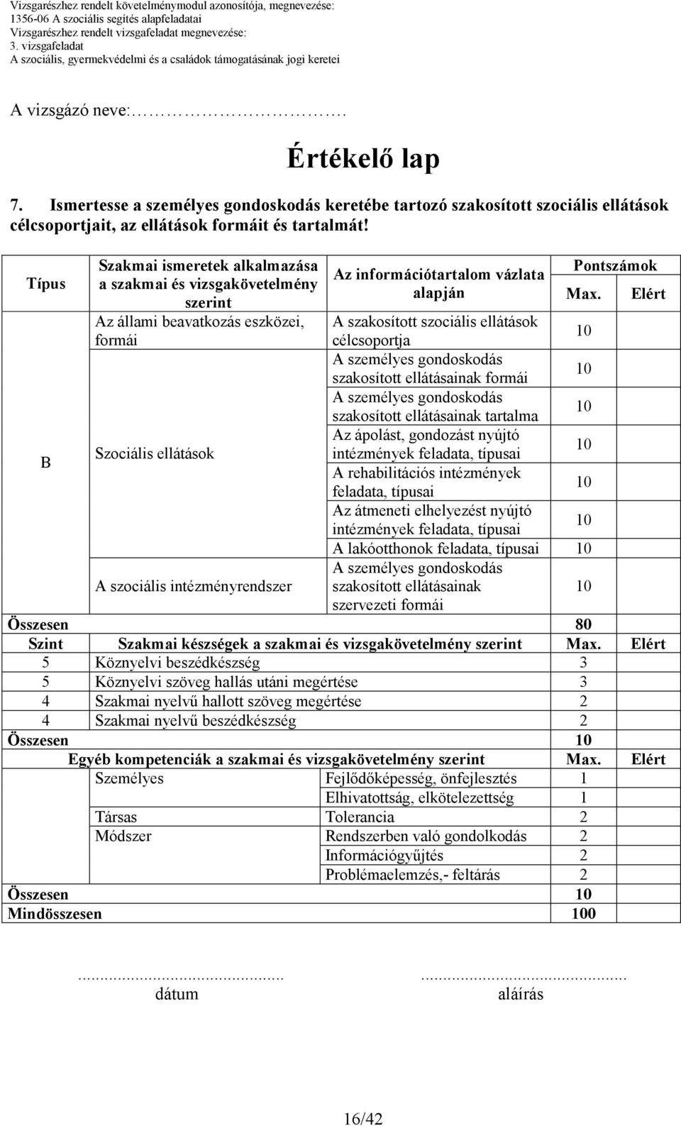 Elért A szakosított szociális ellátások célcsoportja A személyes gondoskodás szakosított ellátásainak formái A személyes gondoskodás szakosított ellátásainak tartalma B Az ápolást, gondozást nyújtó