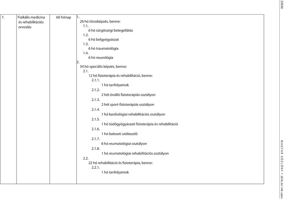 4. 1 hó kardiológiai rehabilitációs osztályon 1.5. 1 hó tüdőgyógyászati fizioterápia és rehabilitáció 1.6. 1 hó baleseti utókezelő 1.7. 6 hó reumatológiai osztályon 1.8.