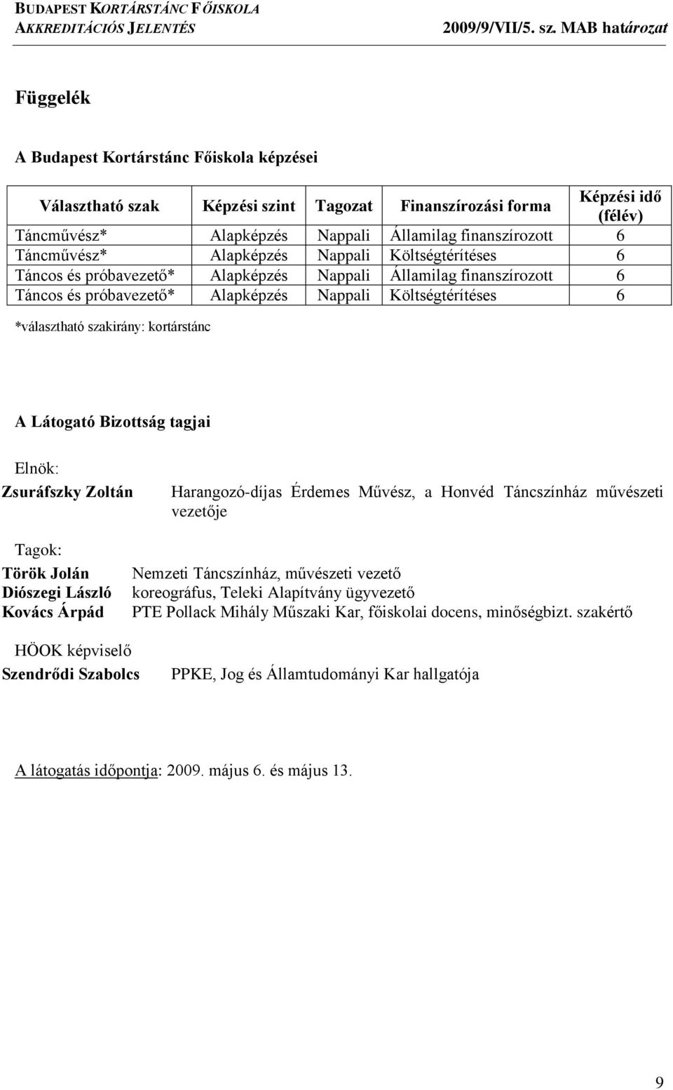 kortárstánc A Látogató Bizottság tagjai Elnök: Zsuráfszky Zoltán Harangozó-díjas Érdemes Művész, a Honvéd Táncszínház művészeti vezetője Tagok: Török Jolán Diószegi László Kovács Árpád Nemzeti