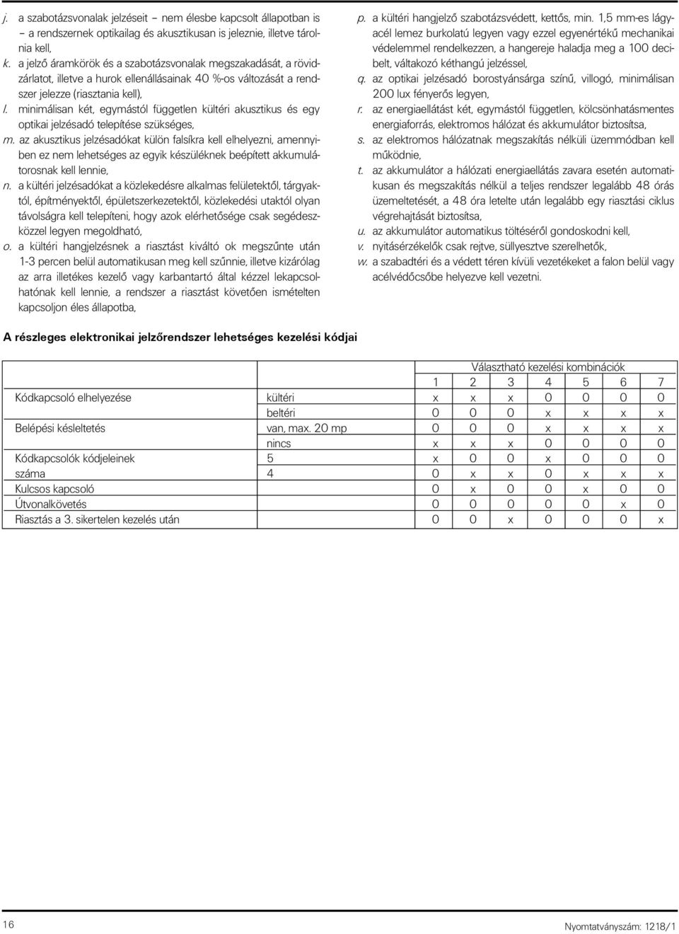 minimálisan két, egymástól független kültéri akusztikus és egy optikai jelzésadó telepítése szükséges, m.