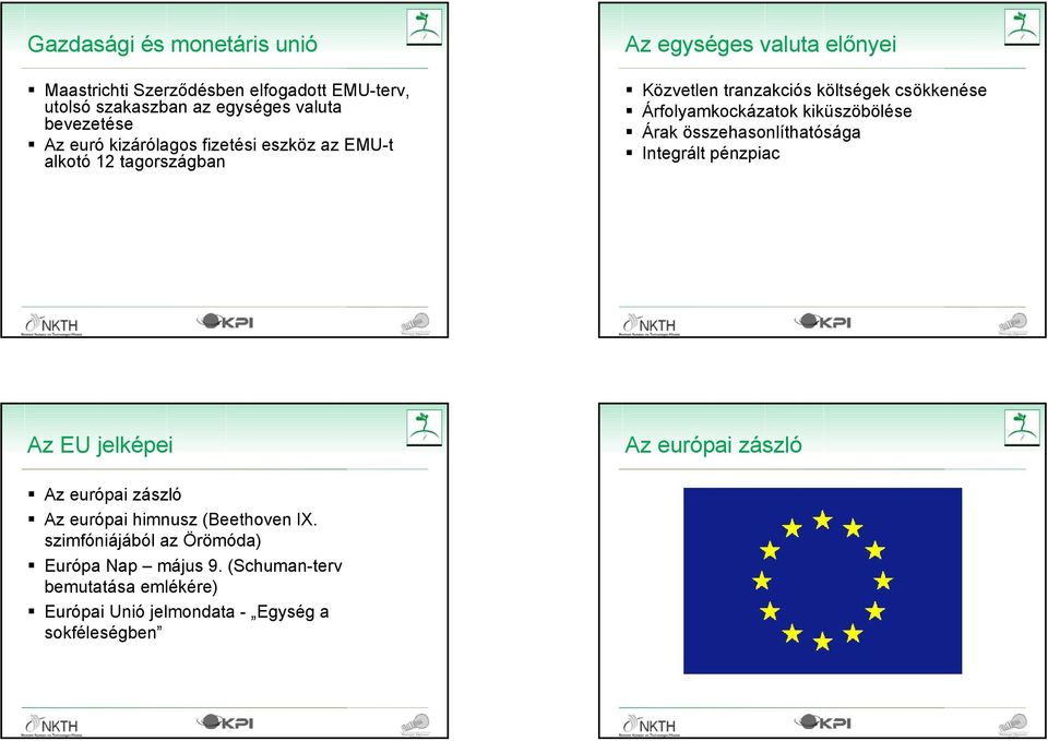 összehasonlíthatósága Integrált pénzpiac 2008.05.15. 25 2008.05.15. 26 Az EU jelképei Az európai zászló Az európai zászló Az európai himnusz (Beethoven IX.