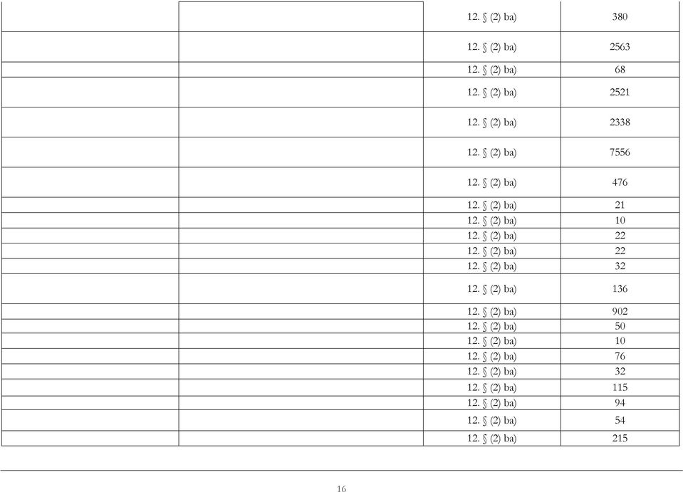 (2) ba) 22 12. (2) ba) 32 12. (2) ba) 136 12. (2) ba) 902 12. (2) ba) 50 12.