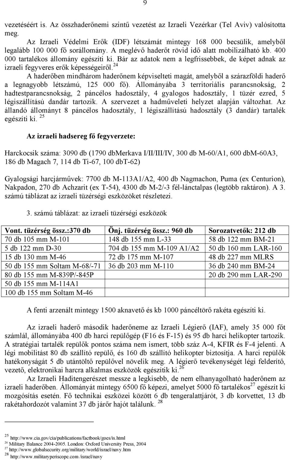 Bár az adatok nem a legfrissebbek, de képet adnak az izraeli fegyveres erők képességeiről.