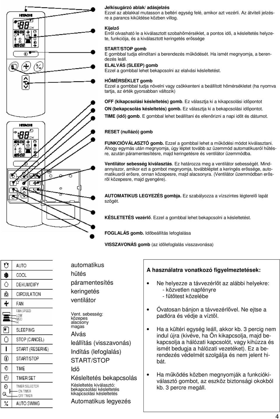 berendezés működését. Ha ismét megnyomja, a berendezés leáll. ELALVÁS (SLEEP) gomb Ezzel a gombbal lehet bekapcsolni az elalvási késleltetést.