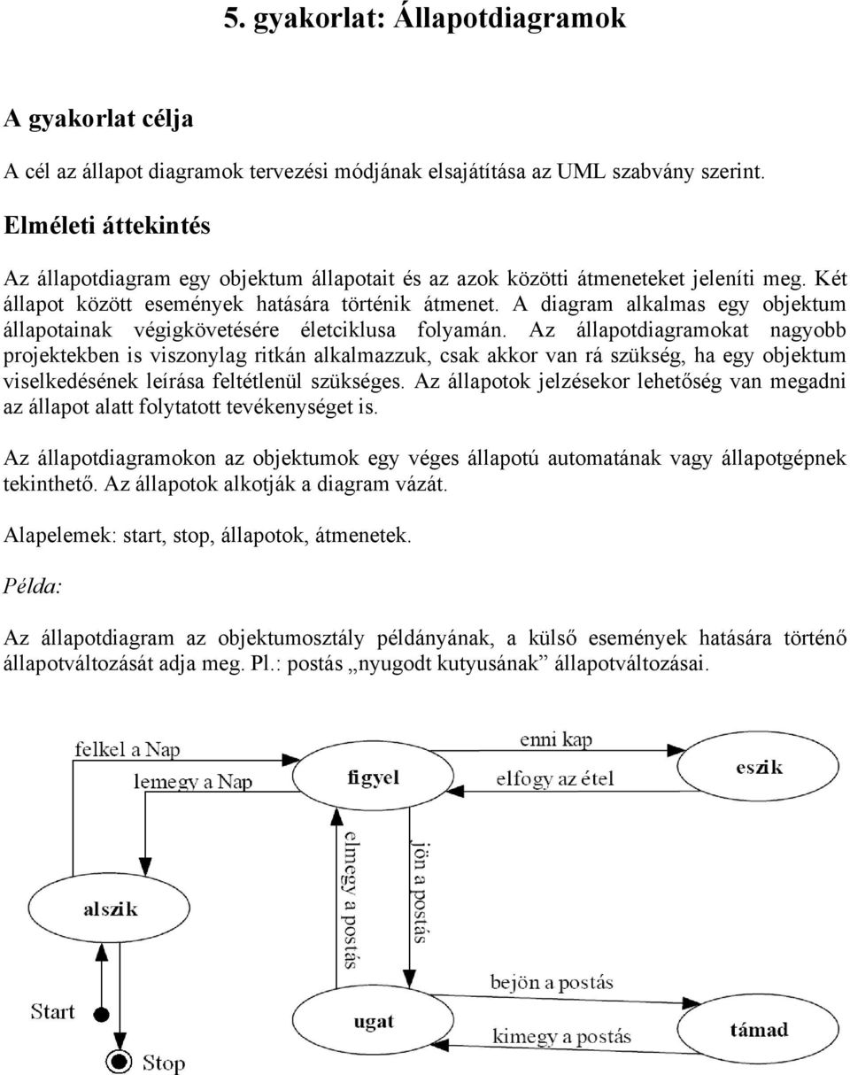 A diagram alkalmas egy objektum állapotainak végigkövetésére életciklusa folyamán.