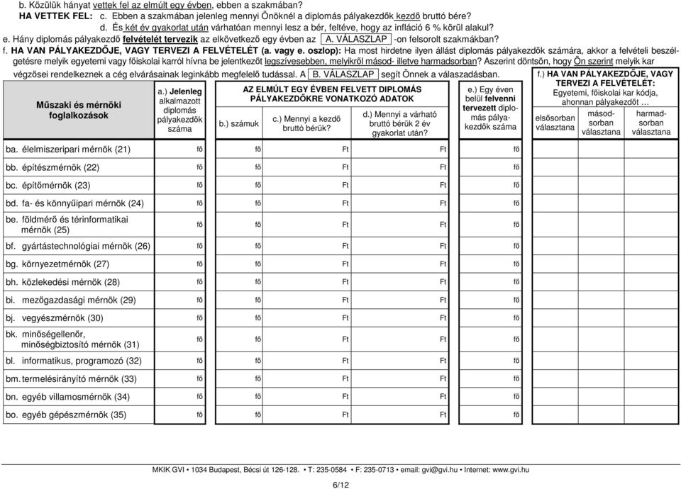 Hány diplomás pályakezdő felvételét tervezik az elkövetkező egy évben az +A. VÁLASZLAP+ -on felsorolt szakmákban? f. HA VAN PÁLYAKEZDŐJE, VAGY TERVEZI A FELVÉTELÉT (a. vagy e.