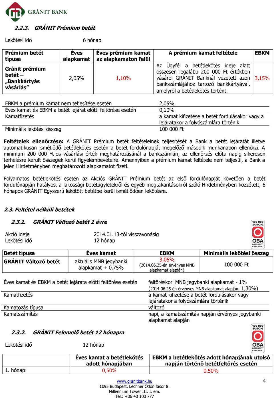 legalább 200 000 Ft értékben vásárol GRÁNIT Banknál vezetett azon bankszámlájához tartozó bankkártyával, amelyről a betétlekötés történt.