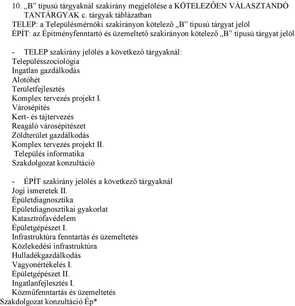 jelölés a következő tárgyaknál: Településszociológia Ingatlan gazdálkodás Alotóhét Területfejlesztés Komplex tervezés projekt Városépítés Kert- és tájtervezés Reagáló városépítészet Zöldterület