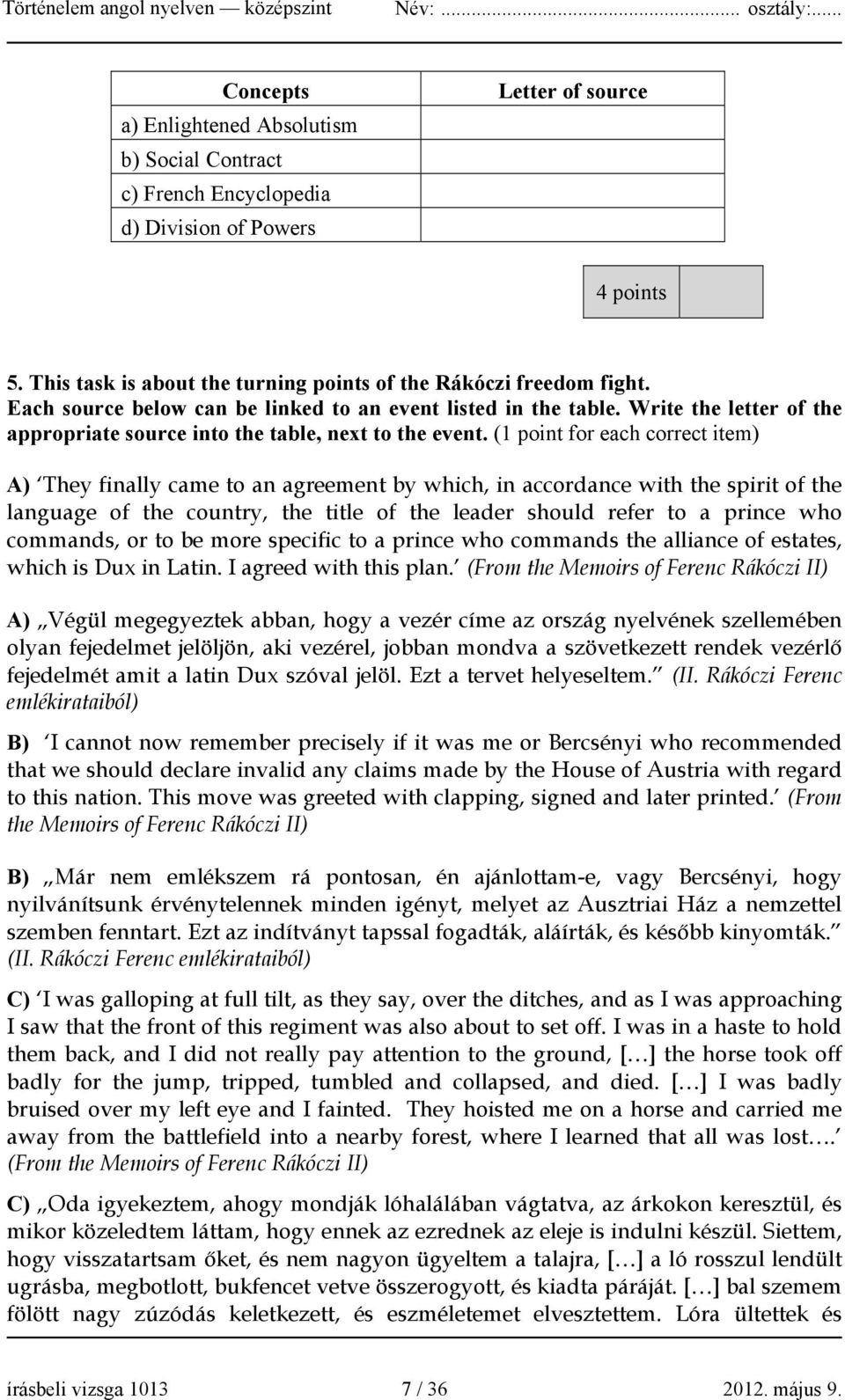 (1 point for each correct item) A) They finally came to an agreement by which, in accordance with the spirit of the language of the country, the title of the leader should refer to a prince who