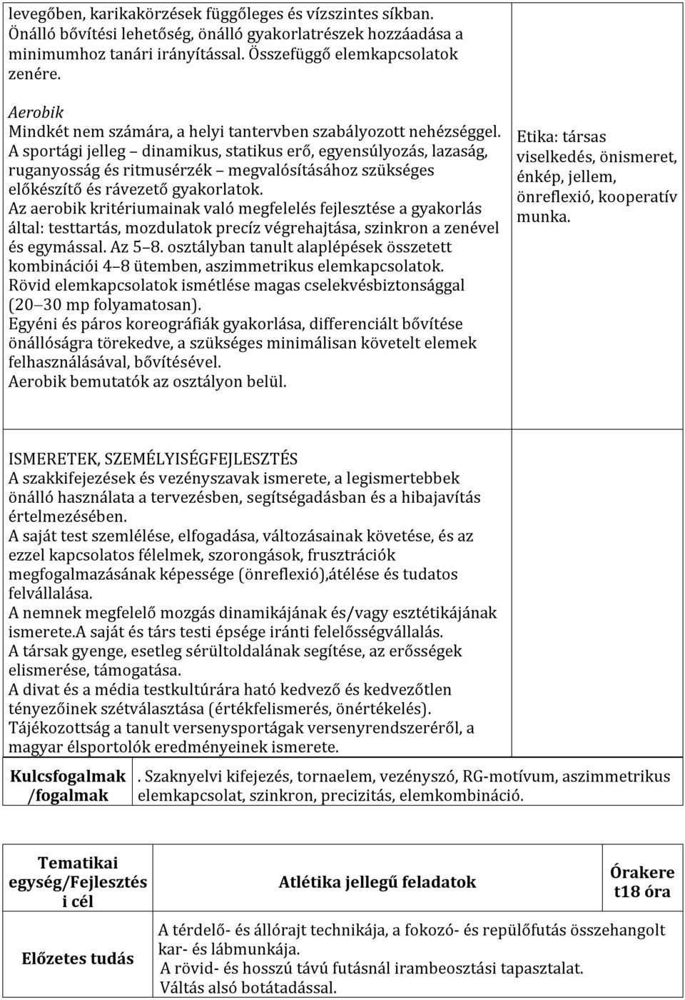 A sportági jelleg dinamikus, statikus erő, egyensúlyozás, lazaság, ruganyosság és ritmusérzék megvalósításához szükséges előkészítő és rávezető gyakorlatok.