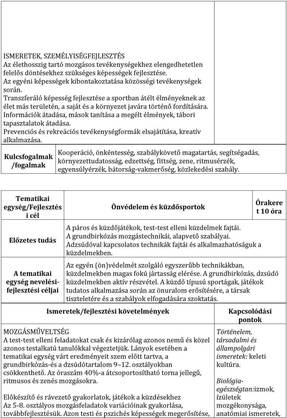 Transzferáló képesség fejlesztése a sportban átélt élményeknek az élet más területén, a saját és a környezet javára történő fordítására.