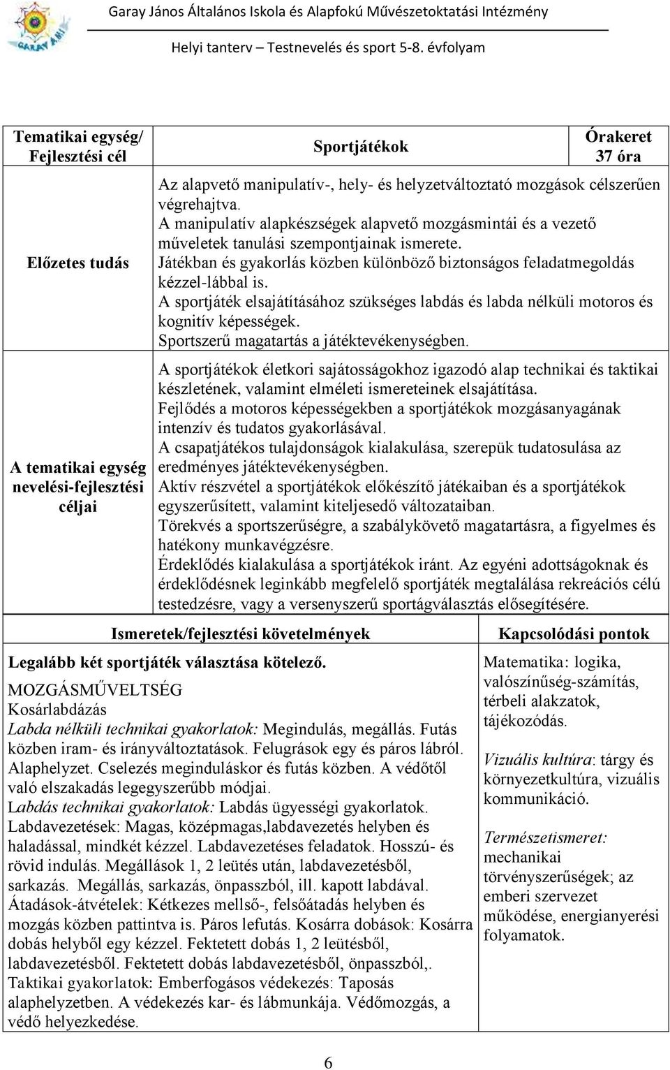 Játékban és gyakorlás közben különböző biztonságos feladatmegoldás kézzel-lábbal is. A sportjáték elsajátításához szükséges labdás és labda nélküli motoros és kognitív képességek.