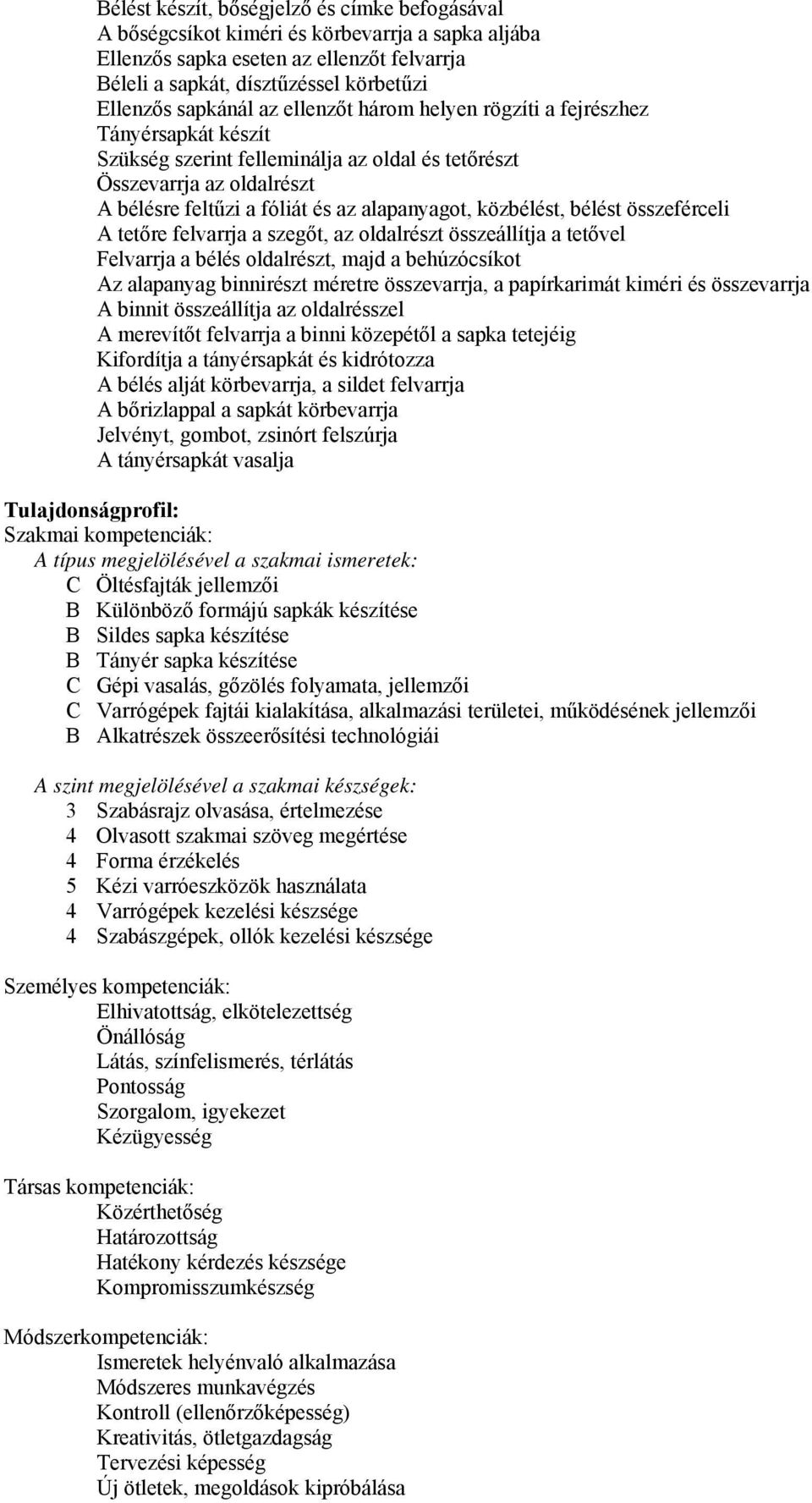 bélést összeférceli A tetőre felvarrja a szegőt, az oldalrészt összeállítja a tetővel Felvarrja a bélés oldalrészt, majd a behúzócsíkot Az alapanyag binnirészt méretre összevarrja, a papírkarimát