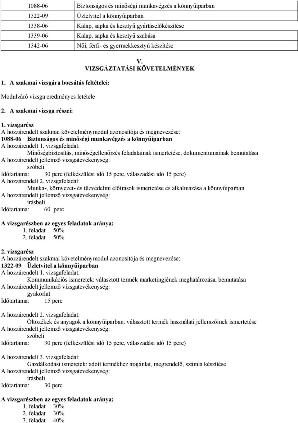 vizsgarész A hozzárendelt szakmai követelménymodul azonosítója és megnevezése: 1088-06 Biztonságos és minőségi munkavégzés a könnyűiparban A hozzárendelt 1.