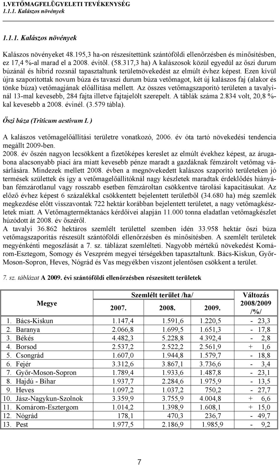 317,3 ha) A kalászosok közül egyedül az őszi durum búzánál és hibrid rozsnál tapasztaltunk területnövekedést az elmúlt évhez képest.