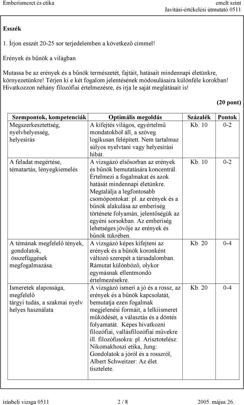 (20 pont) Megszerkesztettség, nyelvhelyesség, helyesírás A kifejtés világos, egyértelmű mondatokból áll, a szöveg logikusan felépített. Nem tartalmaz súlyos nyelvtani vagy helyesírási Kb.