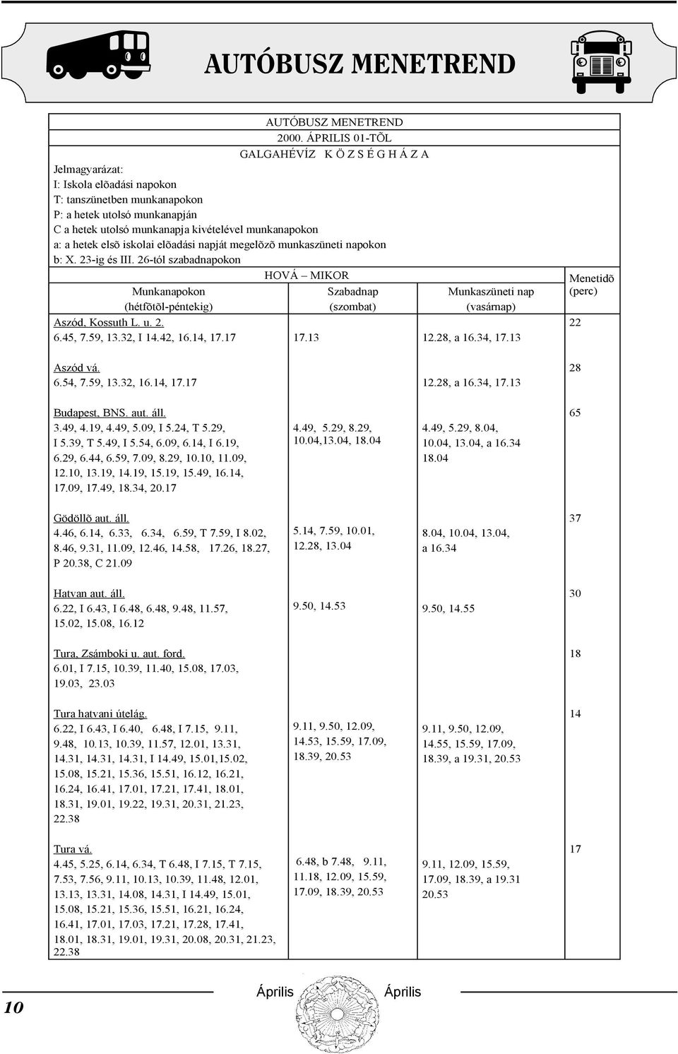 a: a hetek elsõ iskolai elõadási napját megelõzõ munkaszüneti napokon b: X. 23-ig és III. 26-tól szabadnapokon HOVÁ MIKOR Munkanapokon (hétfõtõl-péntekig) Aszód, Kossuth L. u. 2. 6.45, 7.59, 13.