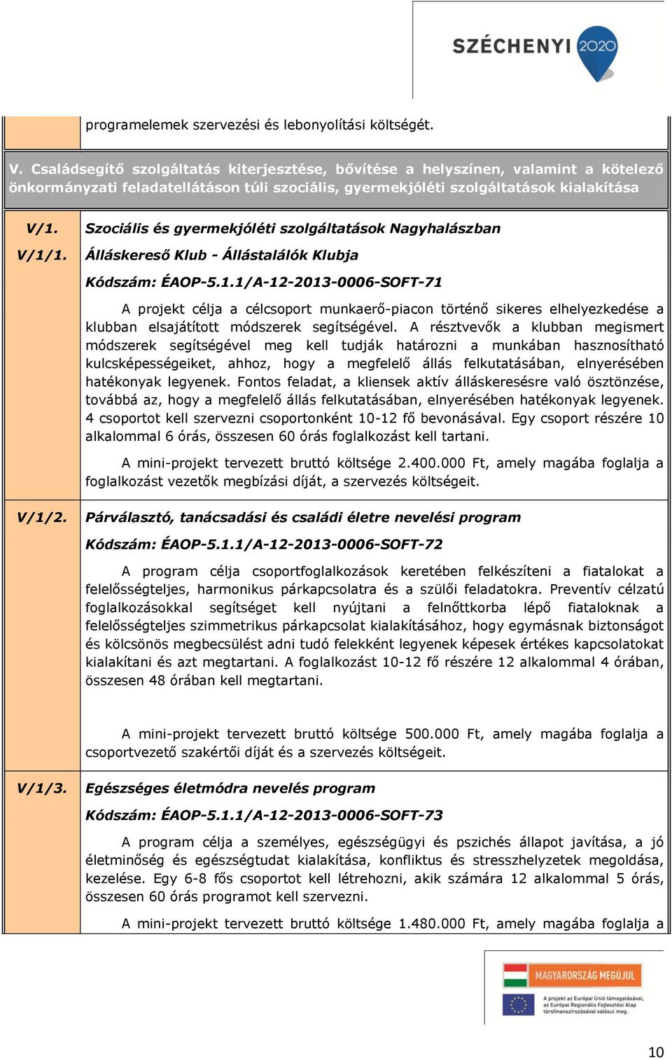 Szociális és gyermekjóléti szolgáltatások Nagyhalászban Álláskereső Klub - Állástalálók Klubja Kódszám: ÉAOP-5.1.