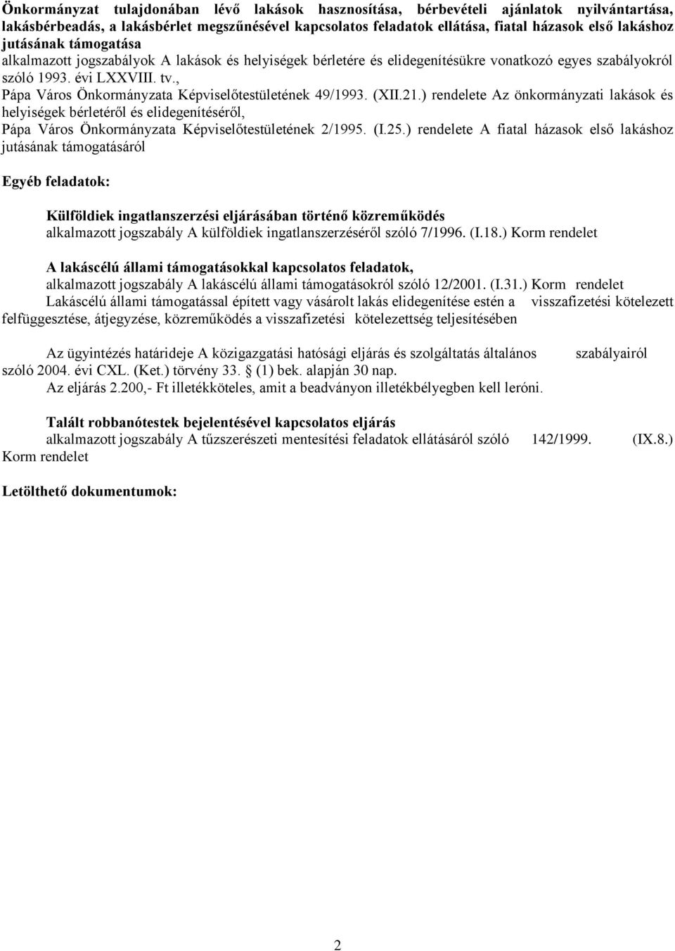 , Pápa Város Önkormányzata Képviselőtestületének 49/1993. (XII.21.