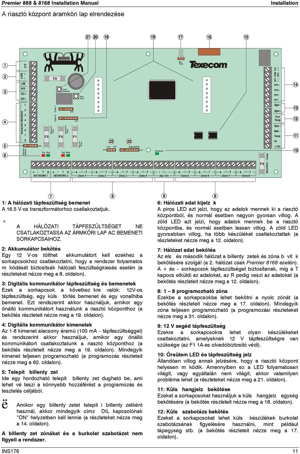 ! A HÁLÓZATI TÁPFESZÜLTSÉGET E CSATLAKOZTASSA AZ ÁRMKÖRI LAP AC BEMEETI SORKAPCSAIHOZ.