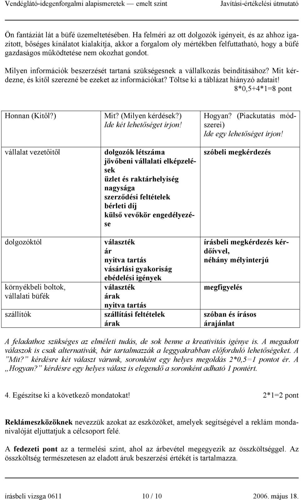 Milyen információk beszerzését tartaná szükségesnek a vállalkozás beindításához? Mit kérdezne, és kitől szerezné be ezeket az információkat? Töltse ki a táblázat hiányzó adatait!