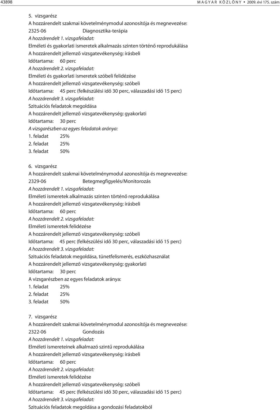 vizsgafeladat: Elméleti és gyakorlati ismeretek szóbeli felidézése A hozzárendelt jellemzõ vizsgatevékenység: szóbeli Idõtartama: 45 perc (felkészülési idõ 30 perc, válaszadási idõ 15 perc) A