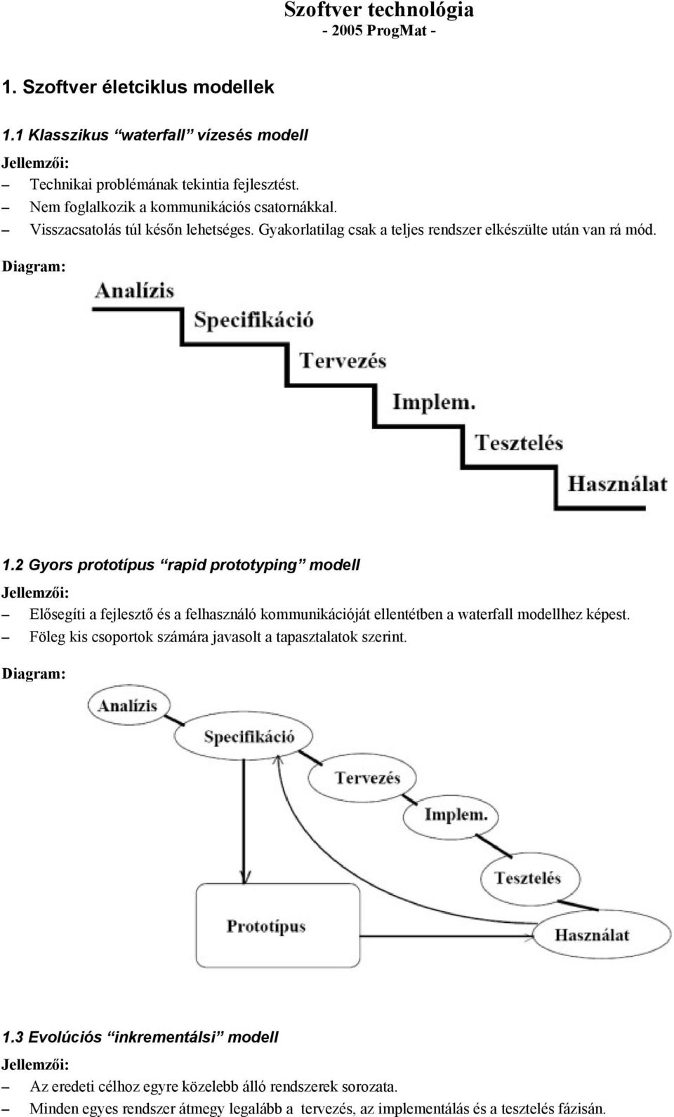 2 Gyors prototípus rapid prototyping modell Jellemzői: Elősegíti a fejlesztő és a felhasználó kommunikációját ellentétben a waterfall modellhez képest.