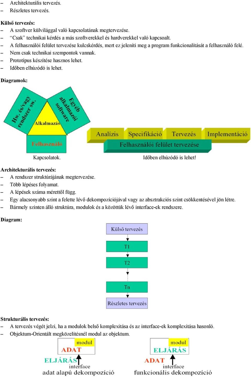 Időben elhúzódó is lehet. Diagramok: Kapcsolatok. Időben elhúzódó is lehet! Architekturális tervezés: A rendszer struktúrájának megtervezése. Több lépéses folyamat. A lépések száma mérettől függ.