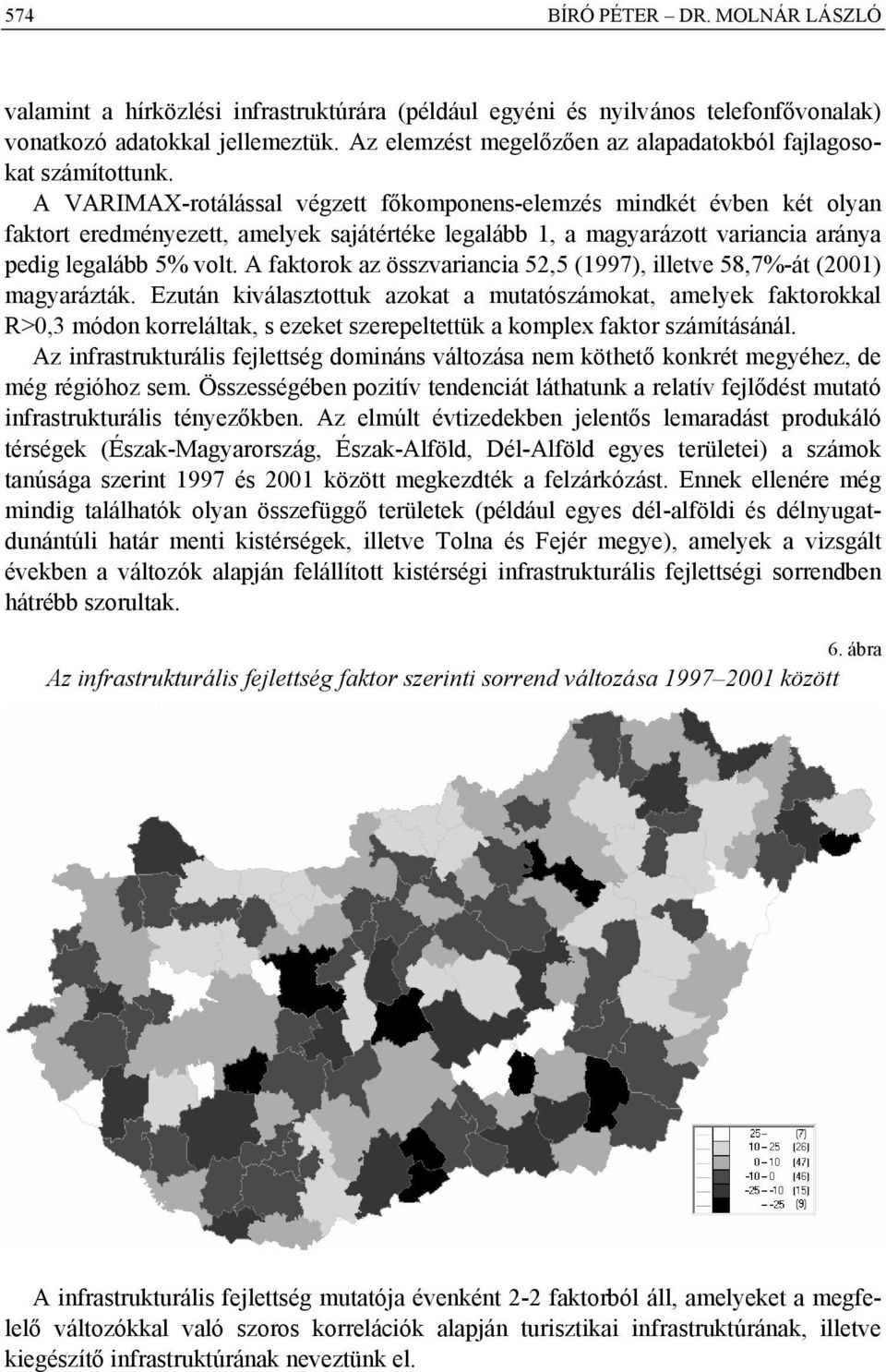 A VARIMAX-rotálással végzett főkomponens-elemzés mindkét évben két olyan faktort eredményezett, amelyek sajátértéke legalább 1, a magyarázott variancia aránya pedig legalább 5% volt.