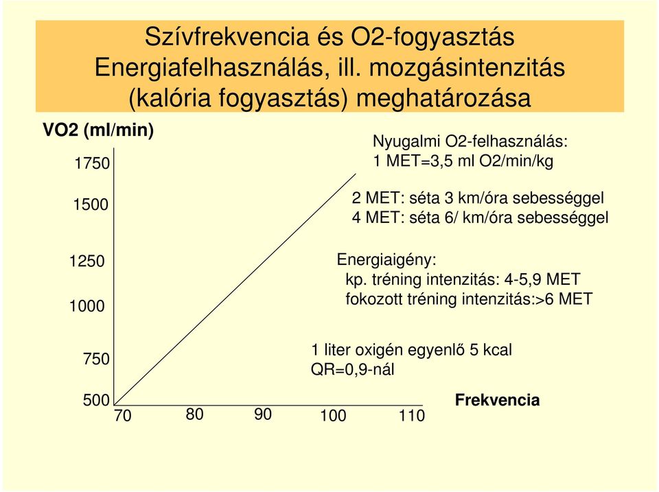 MET=3,5 ml O2/min/kg 1500 1250 1000 750 2 MET: séta 3 km/óra sebességgel 4 MET: séta 6/ km/óra