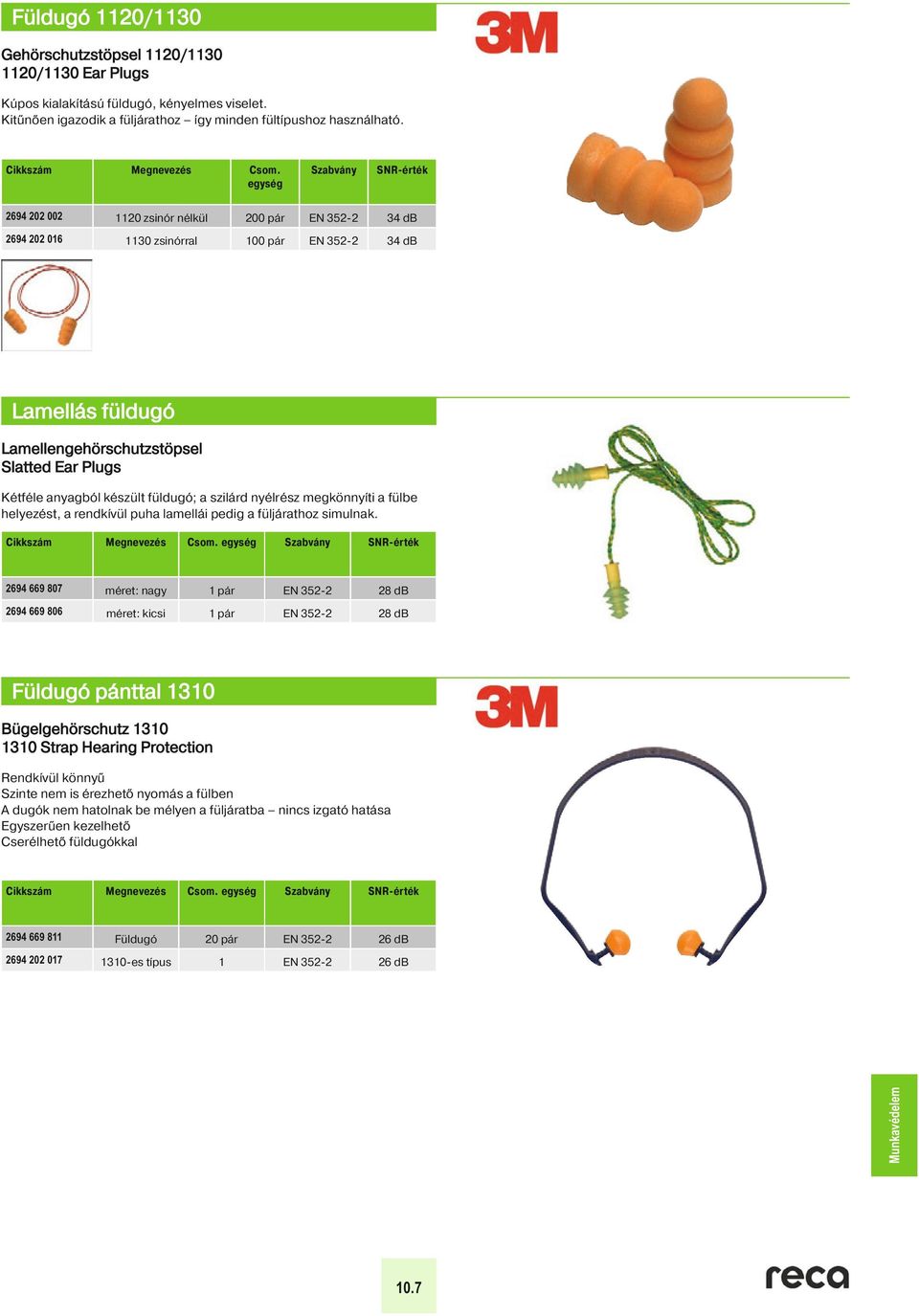 egység Szabvány SNR-érték 2694 202 002 1120 zsinór nélkül 200 pár EN 352-2 34 db 2694 202 016 1130 zsinórral 100 pár EN 352-2 34 db 23 Lamellás füldugó Lamellengehörschutzstöpsel Slatted Ear Plugs