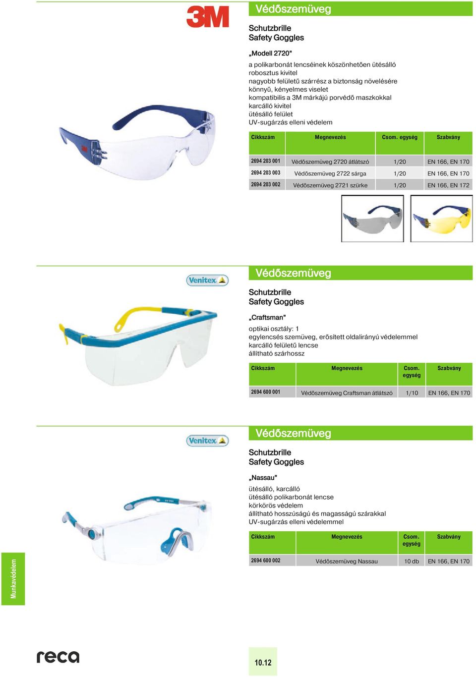 Csom. egység Szabvány 2694 203 001 Védőszemüveg 2720 átlátszó 1/20 EN 166, EN 170 2694 203 003 Védőszemüveg 2722 sárga 1/20 EN 166, EN 170 2694 203 002 Védőszemüveg 2721 szürke 1/20 EN 166, EN 172 40