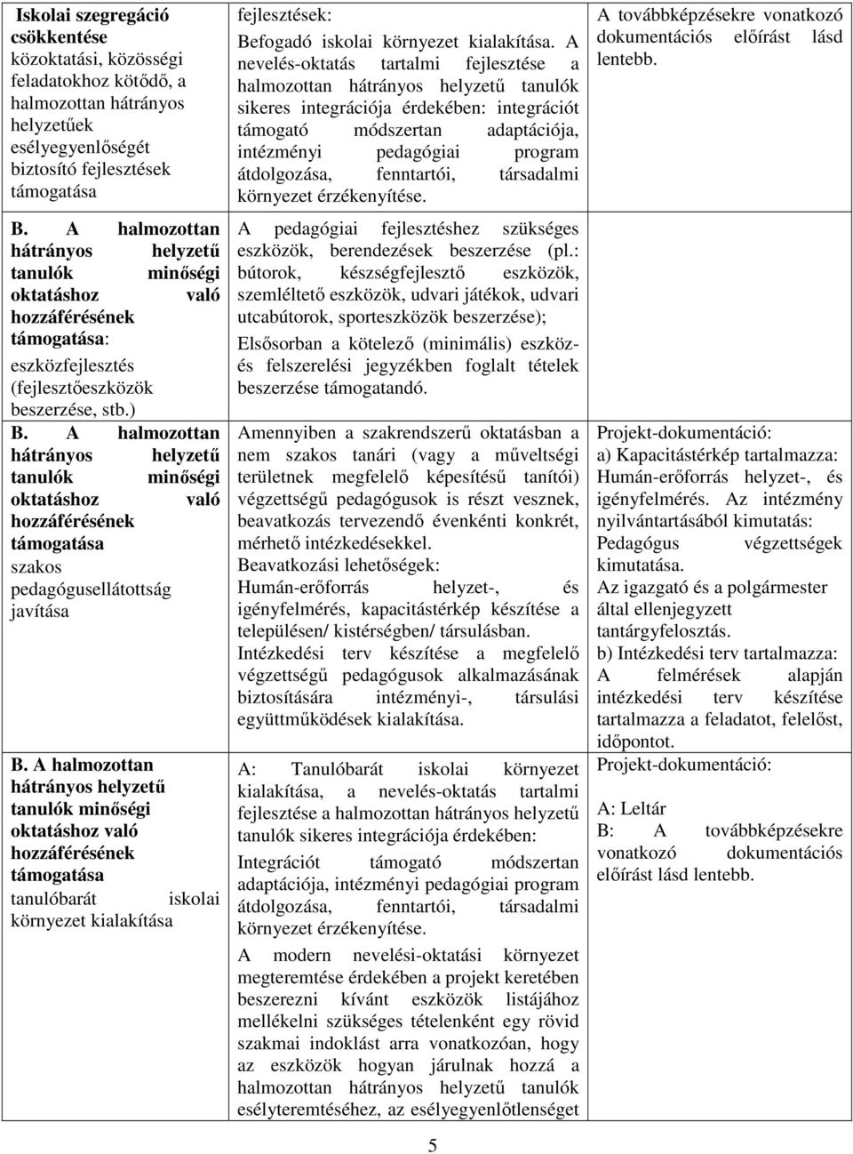 A halmozottan tanulók minőségi oktatáshoz való hozzáférésének támogatása szakos pedagógusellátottság javítása B.