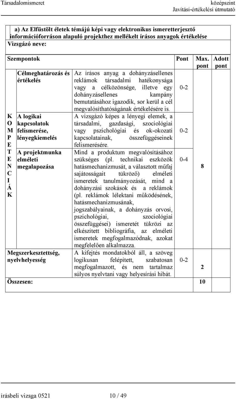 P T N C I Á A logikai kapcsolatok felismerése, lényegkiemelés A projektmunka elméleti megalapozása Megszerkesztettség, nyelvhelyesség megvalósíthatóságának értékelésére is.