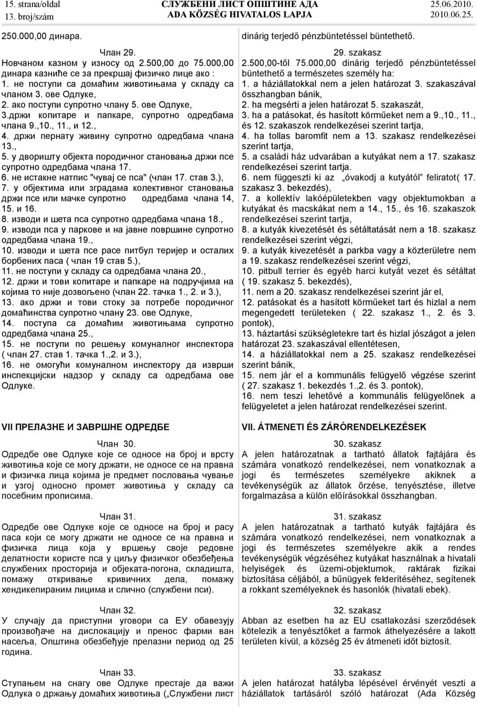 држи пернату живину супротно одредбама члана 13., 5. у дворишту објекта породичног становања држи псе супротно одредбама члана 17. 6. не истакне натпис "чувај се пса" (члан 17. став 3.), 7.