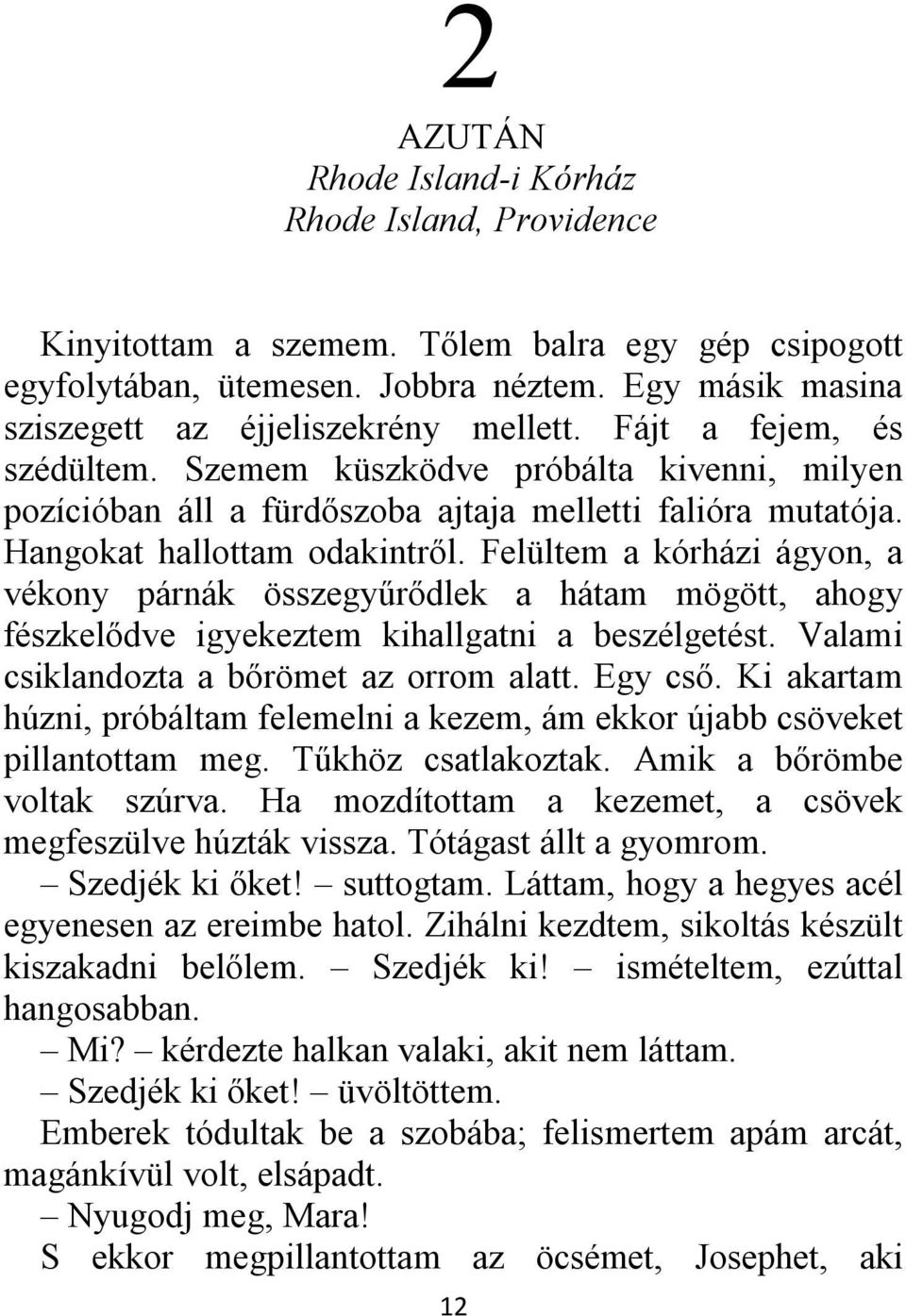 Hangokat hallottam odakintről. Felültem a kórházi ágyon, a vékony párnák összegyűrődlek a hátam mögött, ahogy fészkelődve igyekeztem kihallgatni a beszélgetést.