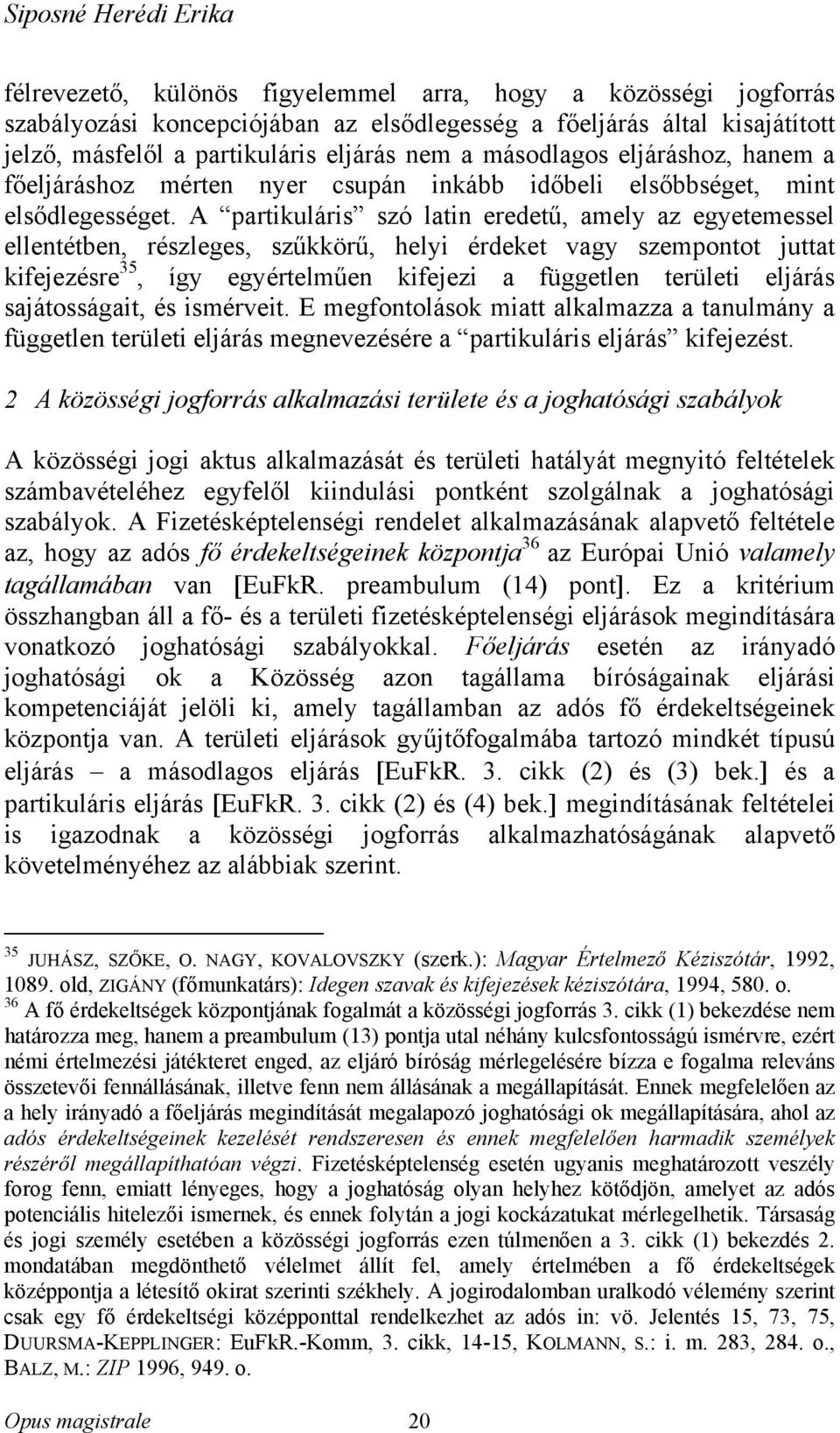 A partikuláris szó latin eredetű, amely az egyetemessel ellentétben, részleges, szűkkörű, helyi érdeket vagy szempontot juttat kifejezésre 35, így egyértelműen kifejezi a független területi eljárás