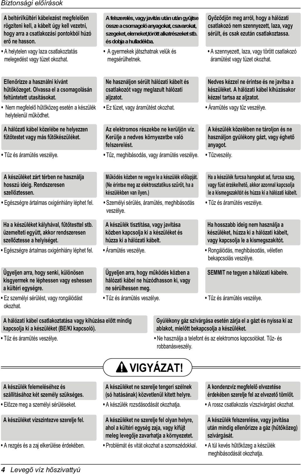 játszhatnak velük és megsérülhetnek Gyòzòdjön meg arról, hogy a hálózati csatlakozó nem szennyezett, laza, vagy sérült, és csak ezután csatlakoztassa A szennyezett, laza, vagy törött csatlakozó