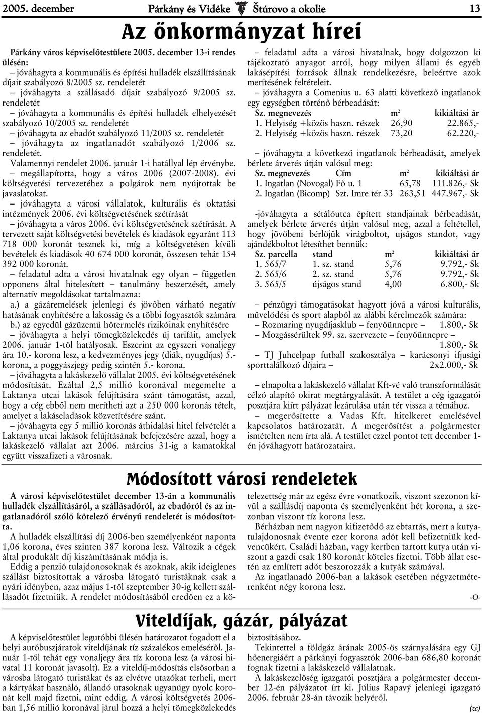 rendeletét jóváhagyta a kommunális és építési hulladék elhelyezését szabályozó 10/2005 sz. rendeletét jóváhagyta az ebadót szabályozó 11/2005 sz.