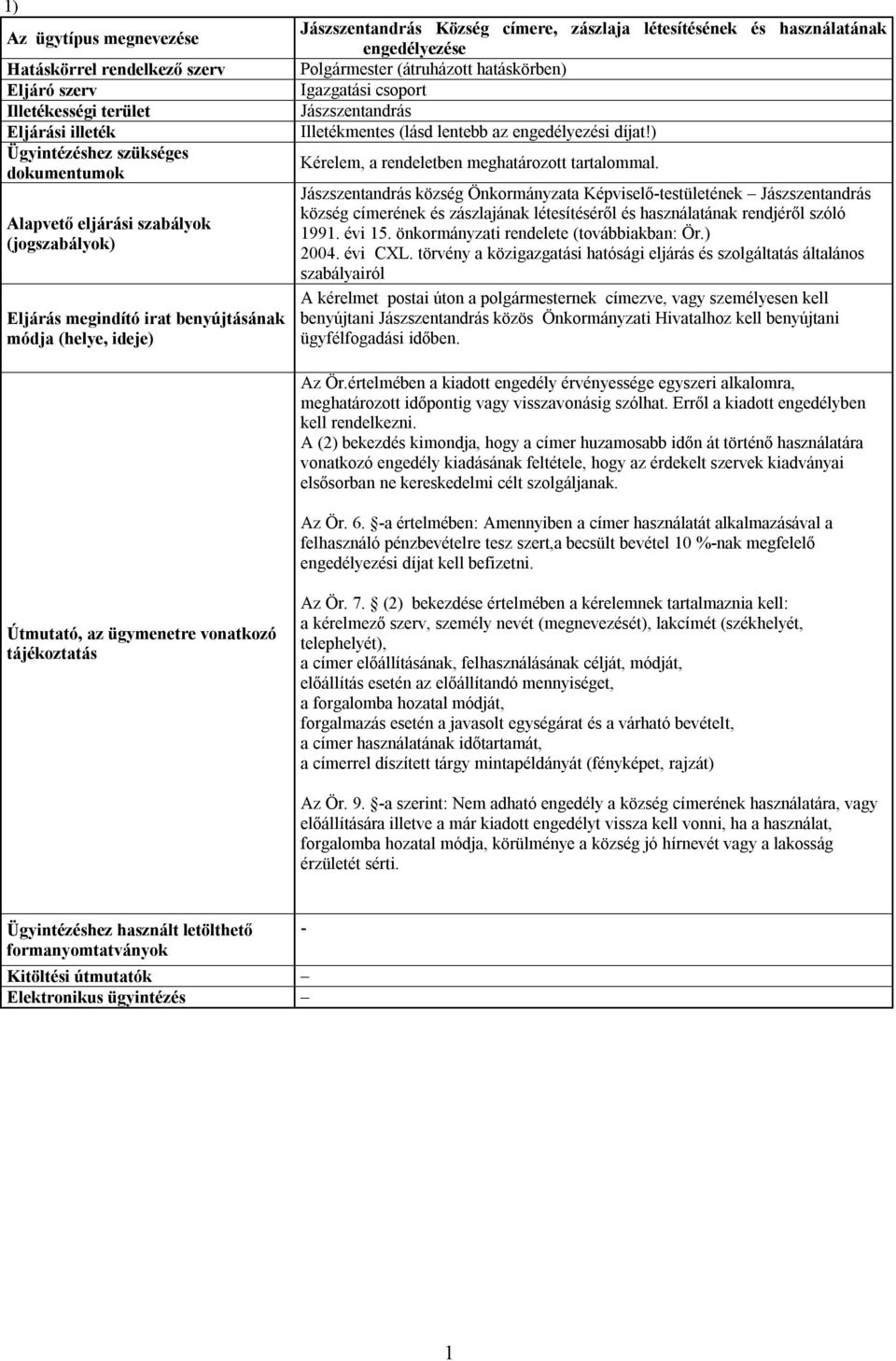 évi 15. önkormányzati rendelete (továbbiakban: Ör.) 2004. évi CXL.