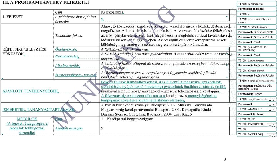 közlekedési szabályok ismerete, veszélyforrások a közlekedésben, azok megelőzése. A kerékpározás élettani hatásai.