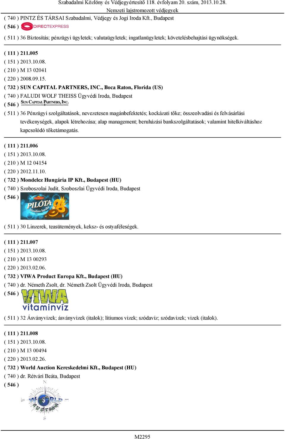 , Boca Raton, Florida (US) ( 740 ) FALUDI WOLF THEISS Ügyvédi Iroda, Budapest ( 511 ) 36 Pénzügyi szolgáltatások, nevezetesen magánbefektetés; kockázati tőke; összeolvadási és felvásárlási