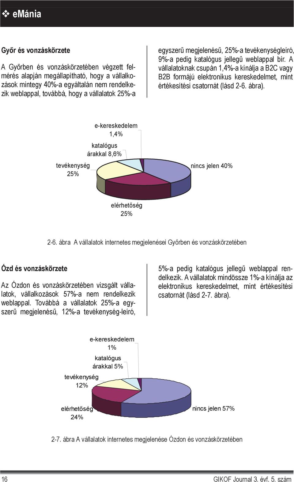 A vállalatoknak csupán 1,4%-a kínálja a B2C vagy B2B formájú elektronikus kereskedelmet, mint értékesítési csatornát (lásd 2-6. ábra).