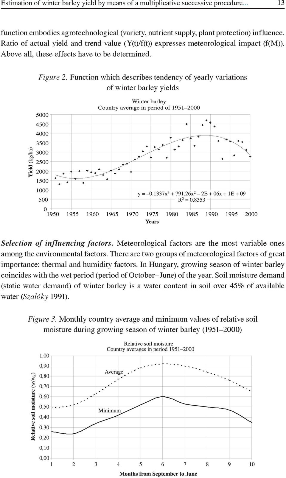 Function which describes tendency of yearly variations of winter barley yields Selection of influencing factors. Meteorological factors are the most variable ones among the environmental factors.