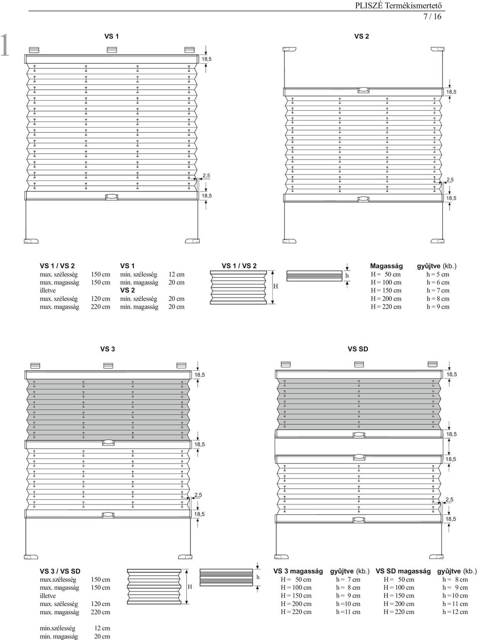 szélesség illetve 1 2 12 cm VS 3 magasság = 50 cm = 100 cm = = 200 cm = 2 VS SD magasság = 7