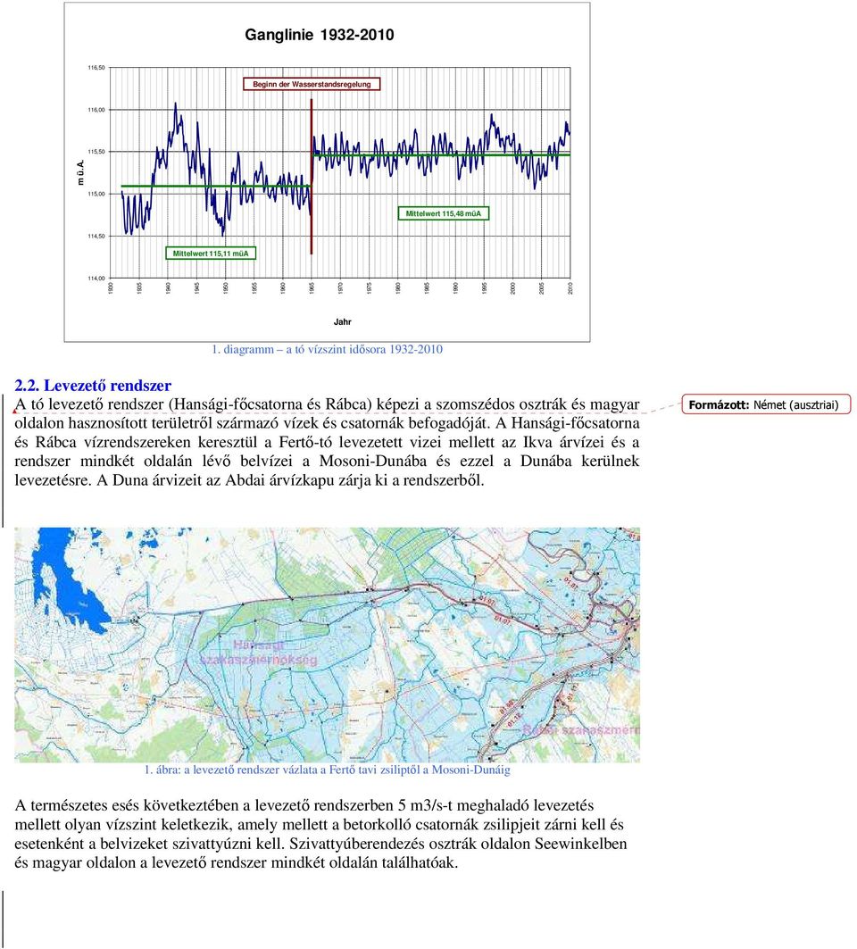 2010 2.2. Levezetı rendszer A tó levezetı rendszer (Hansági-fıcsatorna és Rábca) képezi a szomszédos osztrák és magyar oldalon hasznosított területrıl származó vízek és csatornák befogadóját.